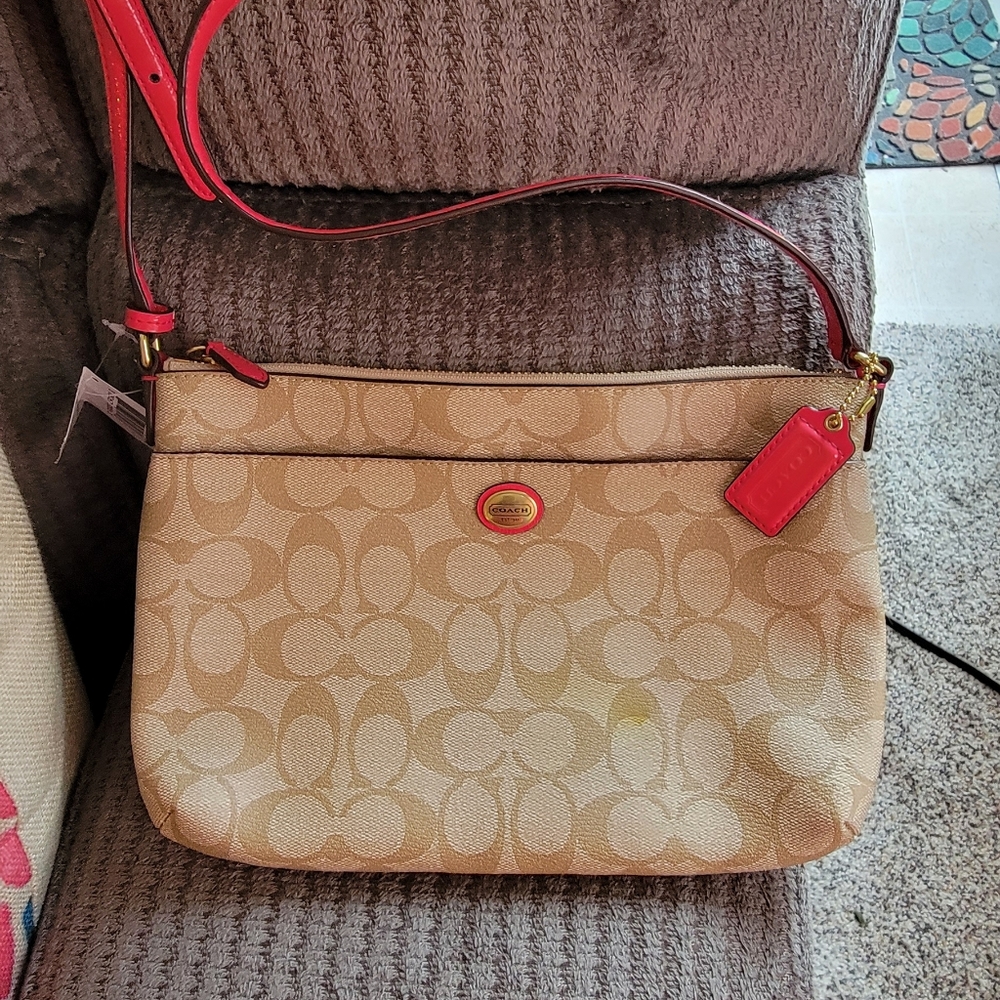 Coach Crossbody-NWT- read details- Khaki & Pomegrante- F51065